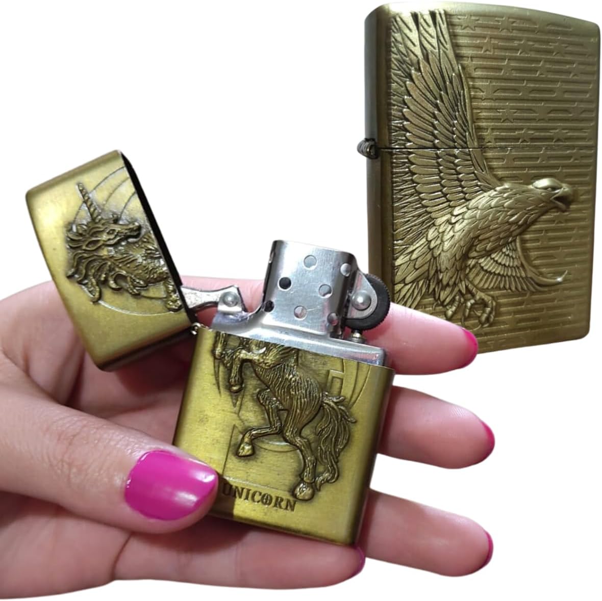 Isqueiro Metal Vintage Luxo Recarregável Fluído Ouro Estilo Antigo Dourado Desenhos - 1Care