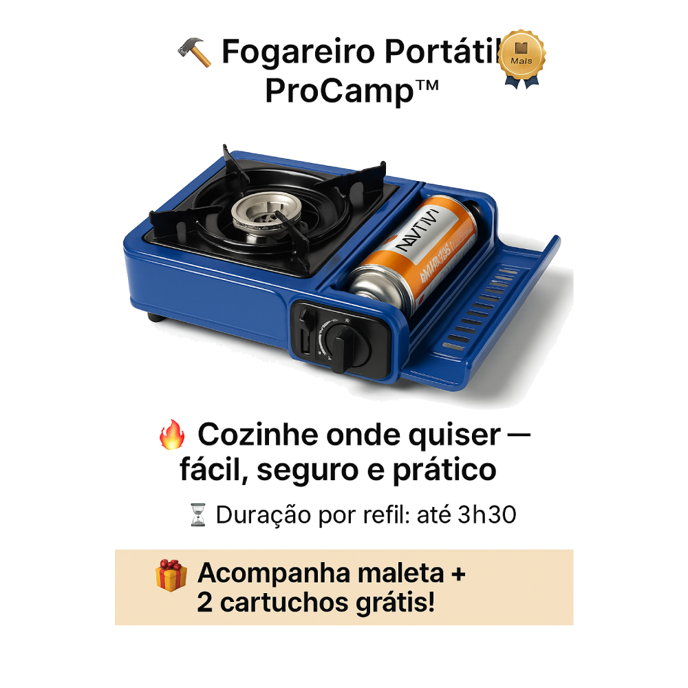 đ„ Fogareiro PortĂĄtil ProCampâą com Maleta + Kit 2 Refis de GĂĄs Butano | PrĂĄtico, Seguro e Ideal para Camping