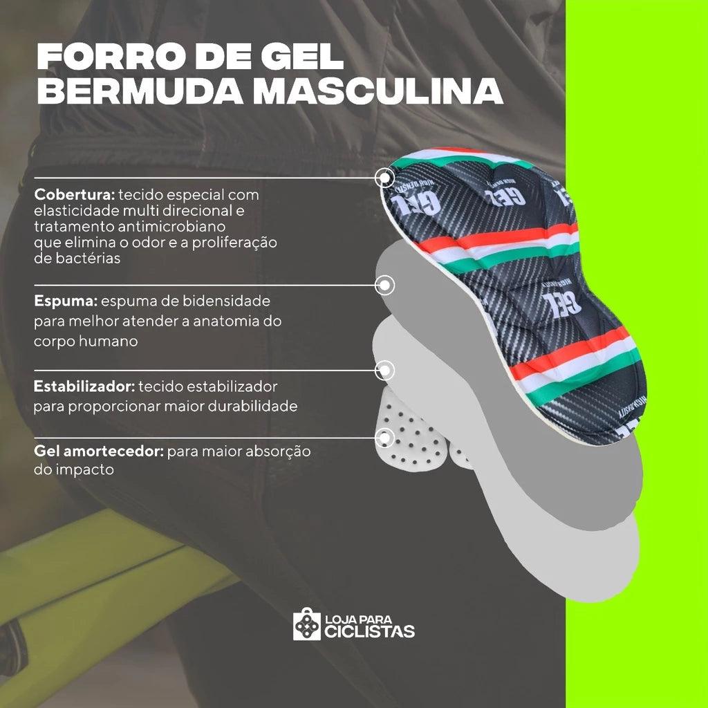 Kit Conjunto de Ciclismo Masculino de Gel Camiseta e Bermuda Acolchoada