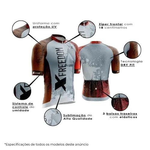 Kit Conjunto Ciclismo Camisa e Bermuda + Capacete MTB Led + Luvas Ciclismo + Óculos de Proteção