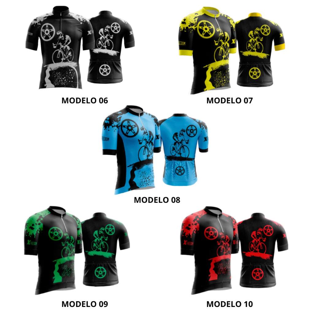 Kit Conjunto Ciclismo Camisa e Bermuda + Capacete MTB Led + Luvas Ciclismo + Óculos de Proteção
