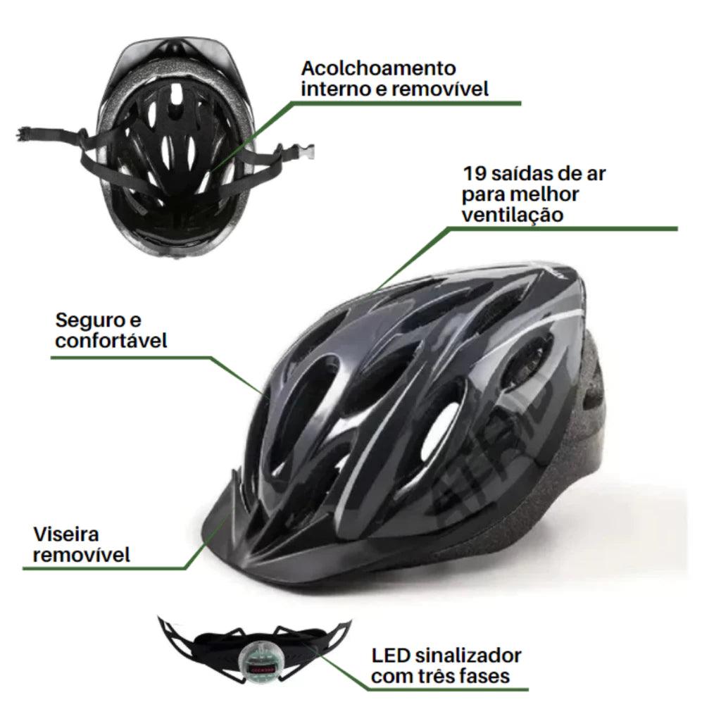 Kit Conjunto Ciclismo Camisa e Bermuda + Capacete MTB Led + Luvas Ciclismo + Óculos de Proteção