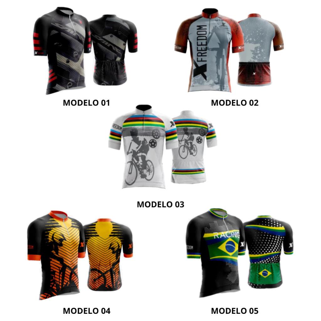 Kit Conjunto Ciclismo Camisa e Bermuda + Capacete MTB Led + Luvas Ciclismo + Óculos de Proteção