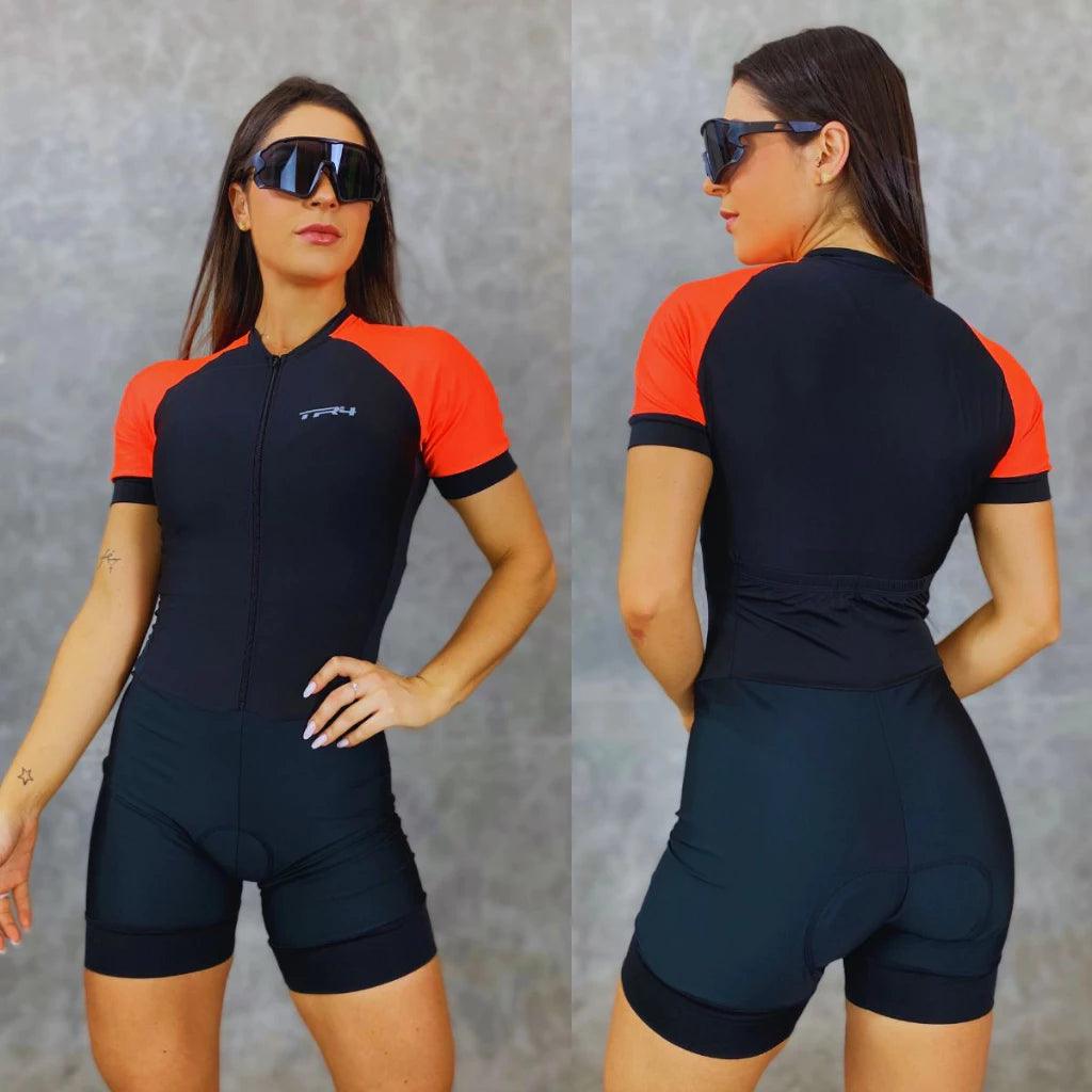 Macaquinho de Ciclismo Feminino Acolchoado com Forro Profissional Várias Cores Confortável para Pedal