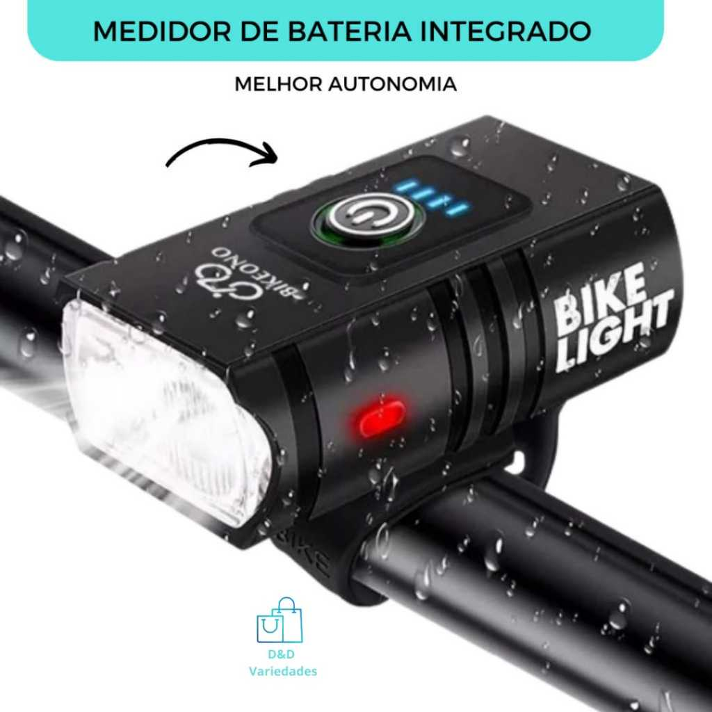 Farol De Bicicleta T6 Duplo 6000 Lumens Led Com Zoom 3 Focos 5 Modos + Lanterna Traseira/ Lateral USB 100 Lumens Bike