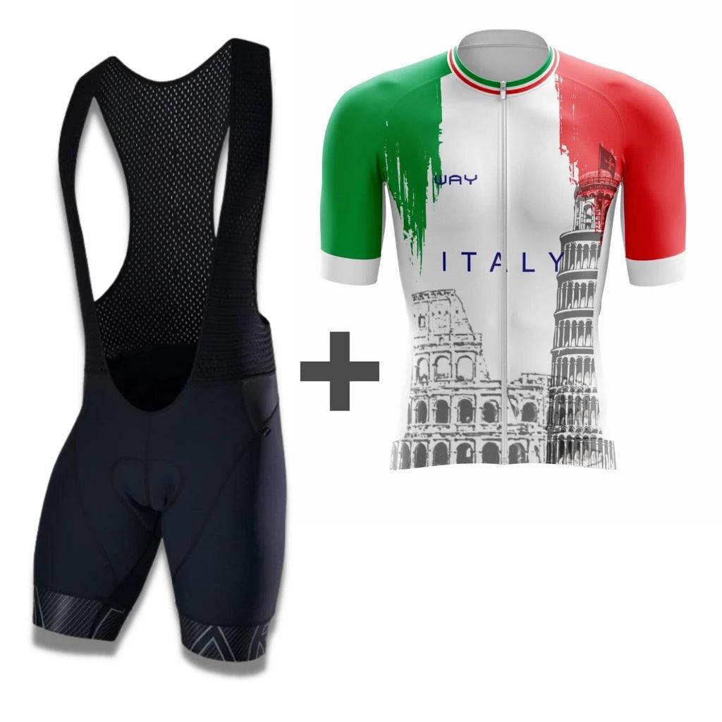 Kit de Ciclismo Masculino Camisa Italia e Bretelle Gel Way Bike