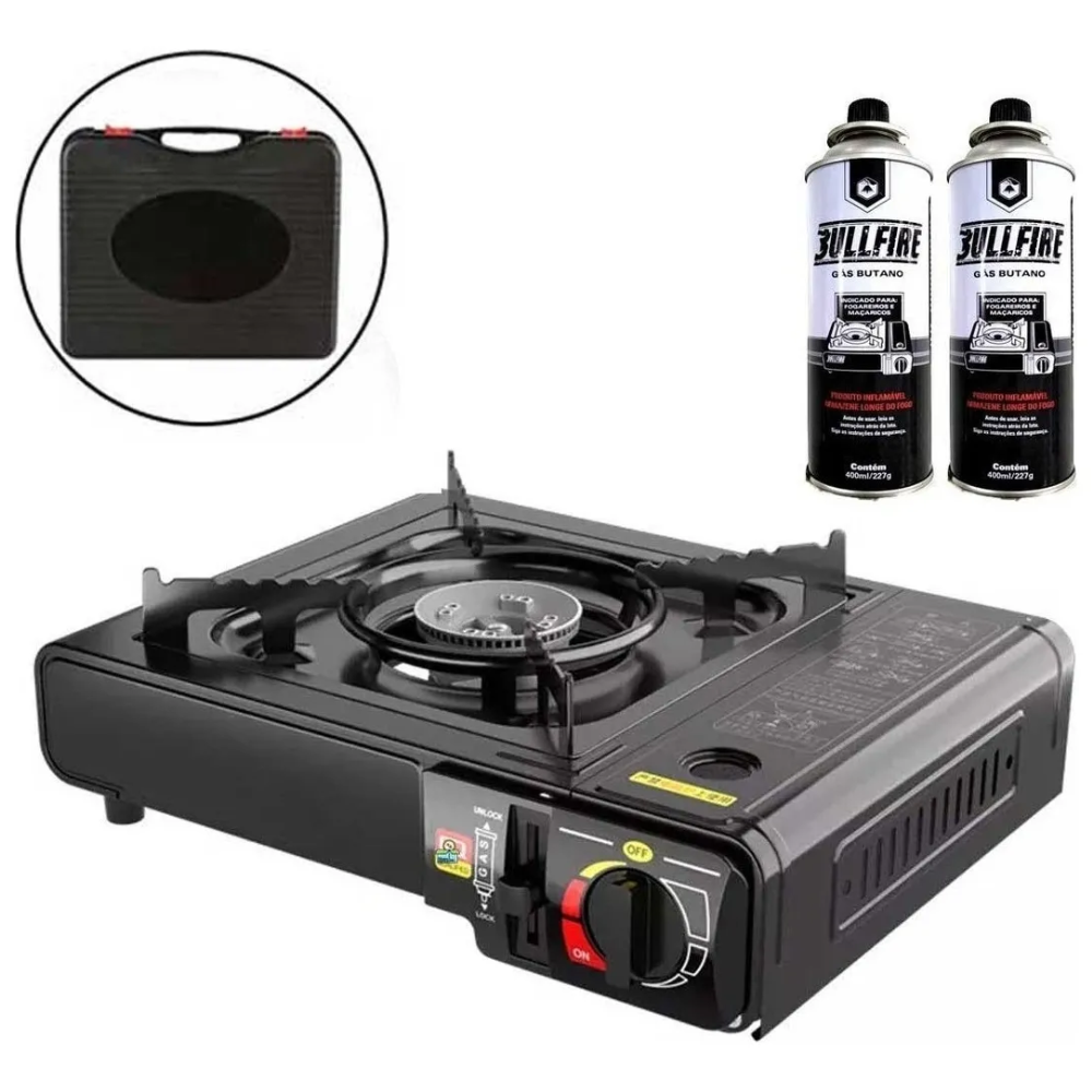 🔥 Fogareiro Portátil ProCamp™ com Maleta + Kit 2 Refis de Gás Butano | Prático, Seguro e Ideal para Camping