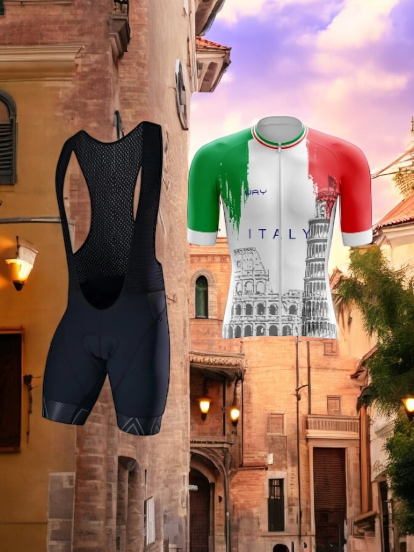 Kit de Ciclismo Masculino Camisa Italia e Bretelle Gel Way Bike