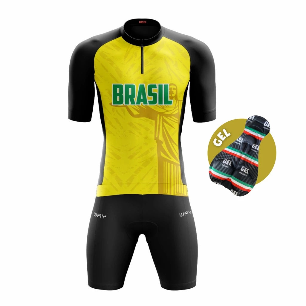 Kit Conjunto de Ciclismo Masculino de Gel Camiseta e Bermuda Acolchoada