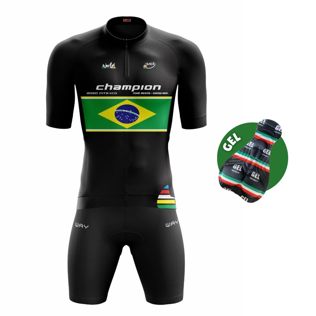 Kit Conjunto de Ciclismo Masculino de Gel Camiseta e Bermuda Acolchoada