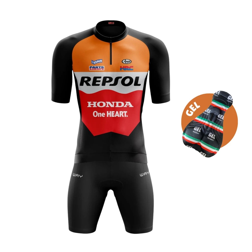 Kit Conjunto de Ciclismo Masculino de Gel Camiseta e Bermuda Acolchoada