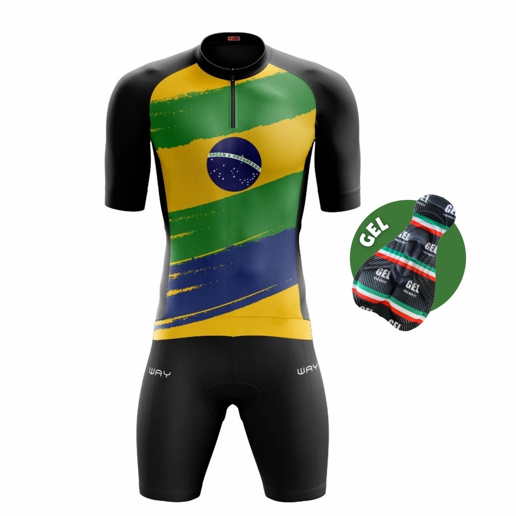 Kit Conjunto de Ciclismo Masculino de Gel Camiseta e Bermuda Acolchoada