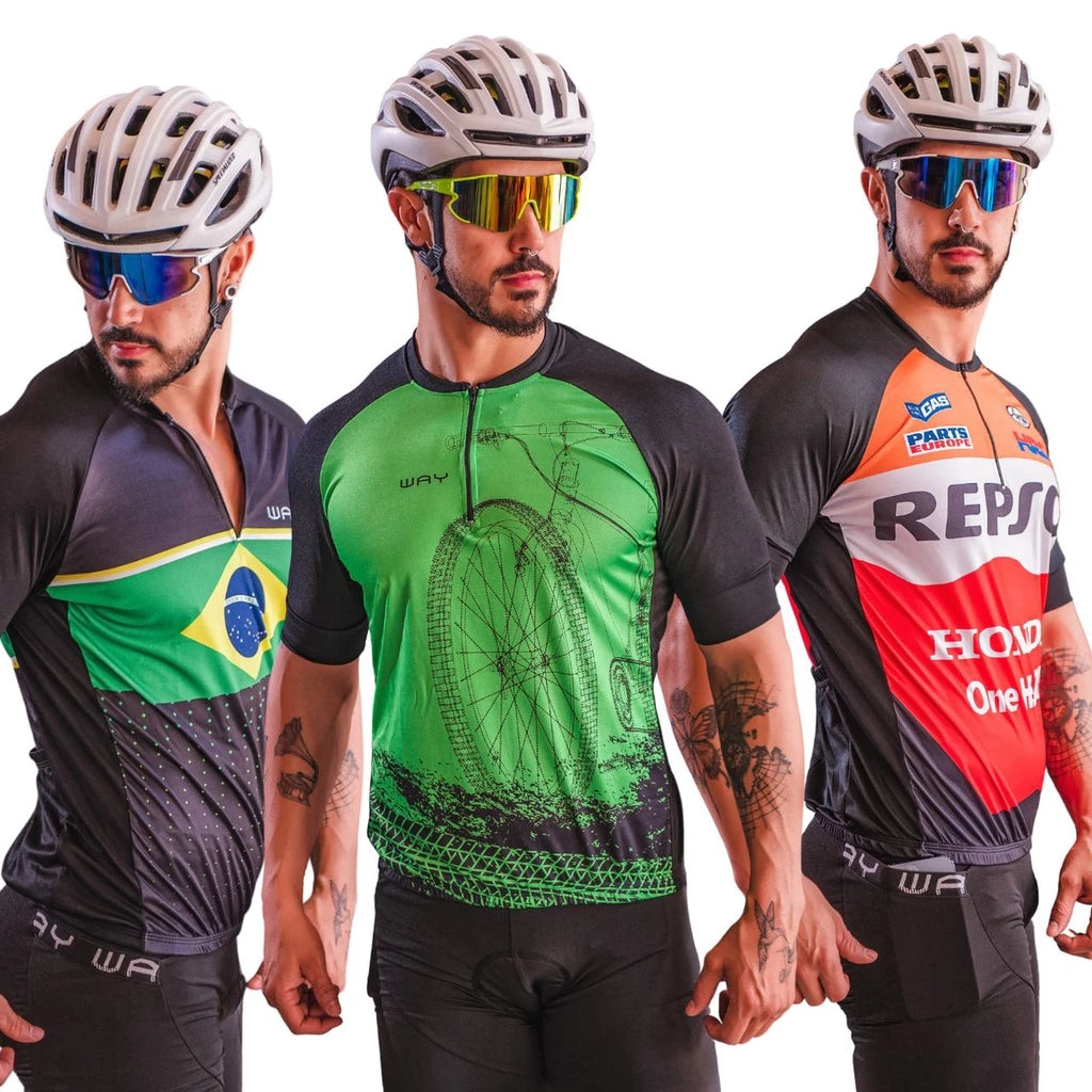 Kit Conjunto de Ciclismo Masculino de Gel Camiseta e Bermuda Acolchoada