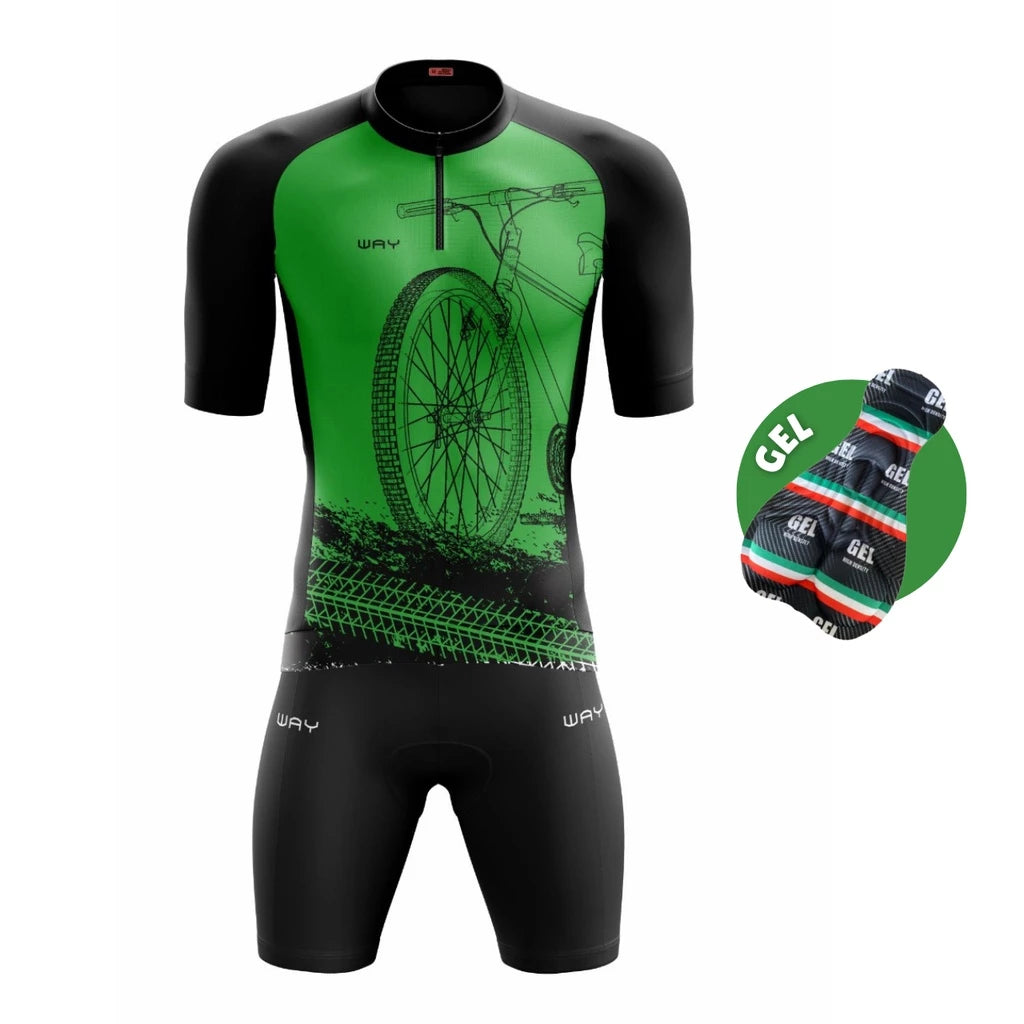 Kit Conjunto de Ciclismo Masculino de Gel Camiseta e Bermuda Acolchoada