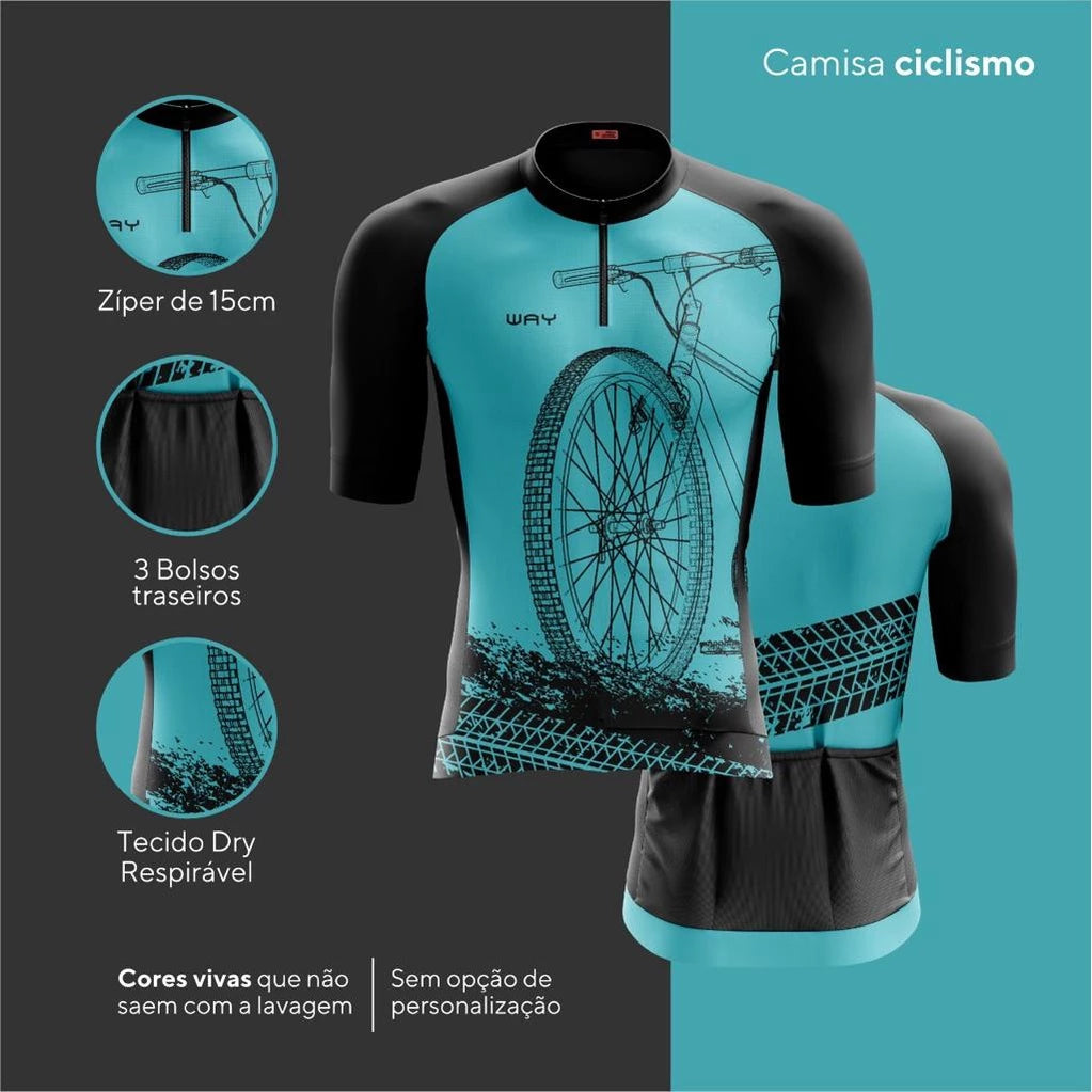 Kit Conjunto de Ciclismo Masculino de Gel Camiseta e Bermuda Acolchoada