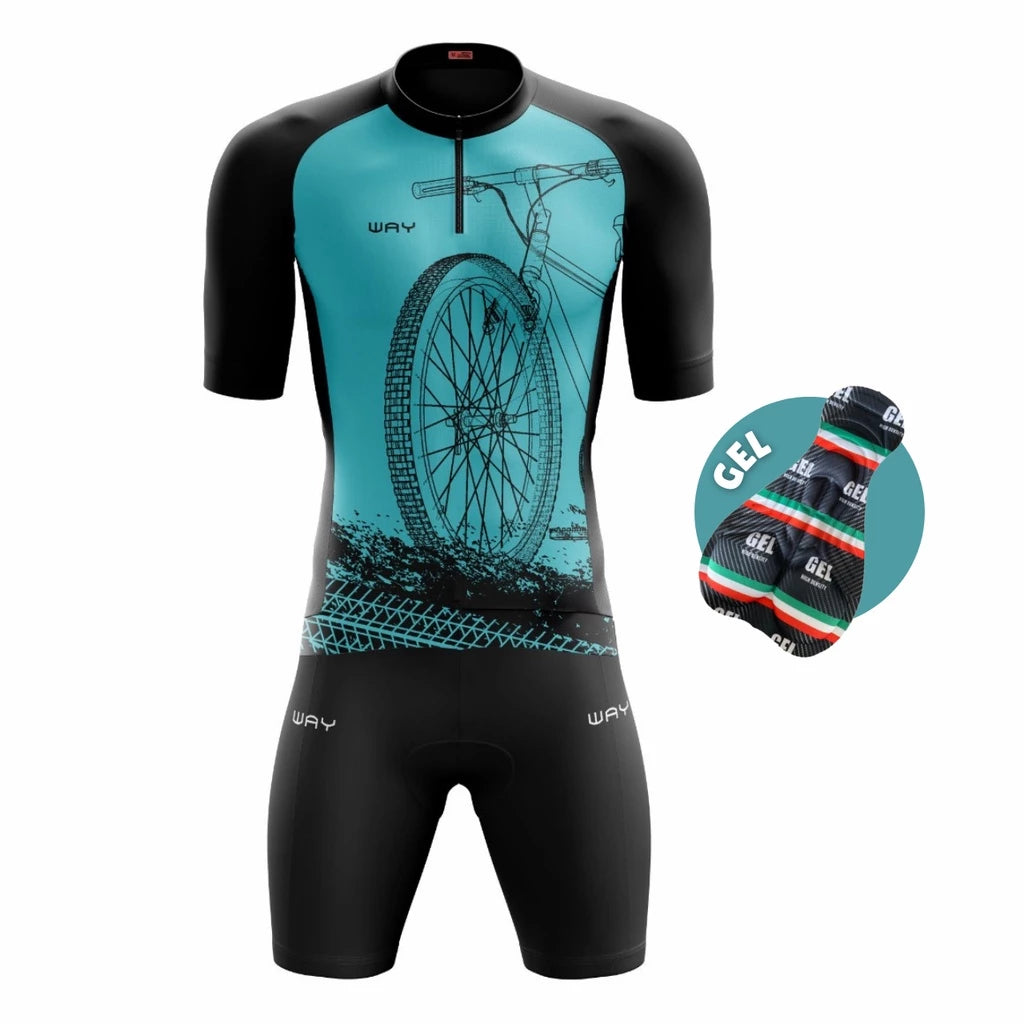 Kit Conjunto de Ciclismo Masculino de Gel Camiseta e Bermuda Acolchoada