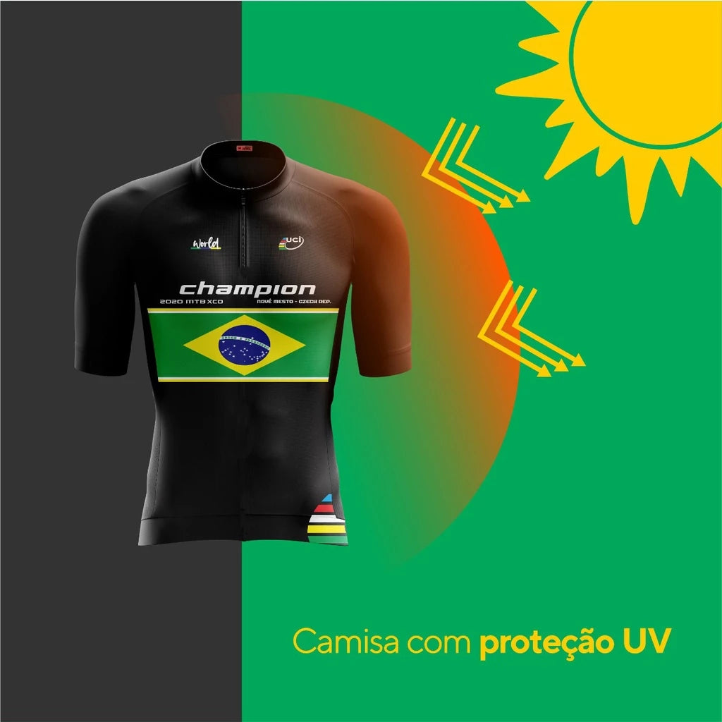 Kit Conjunto de Ciclismo Masculino de Gel Camiseta e Bermuda Acolchoada