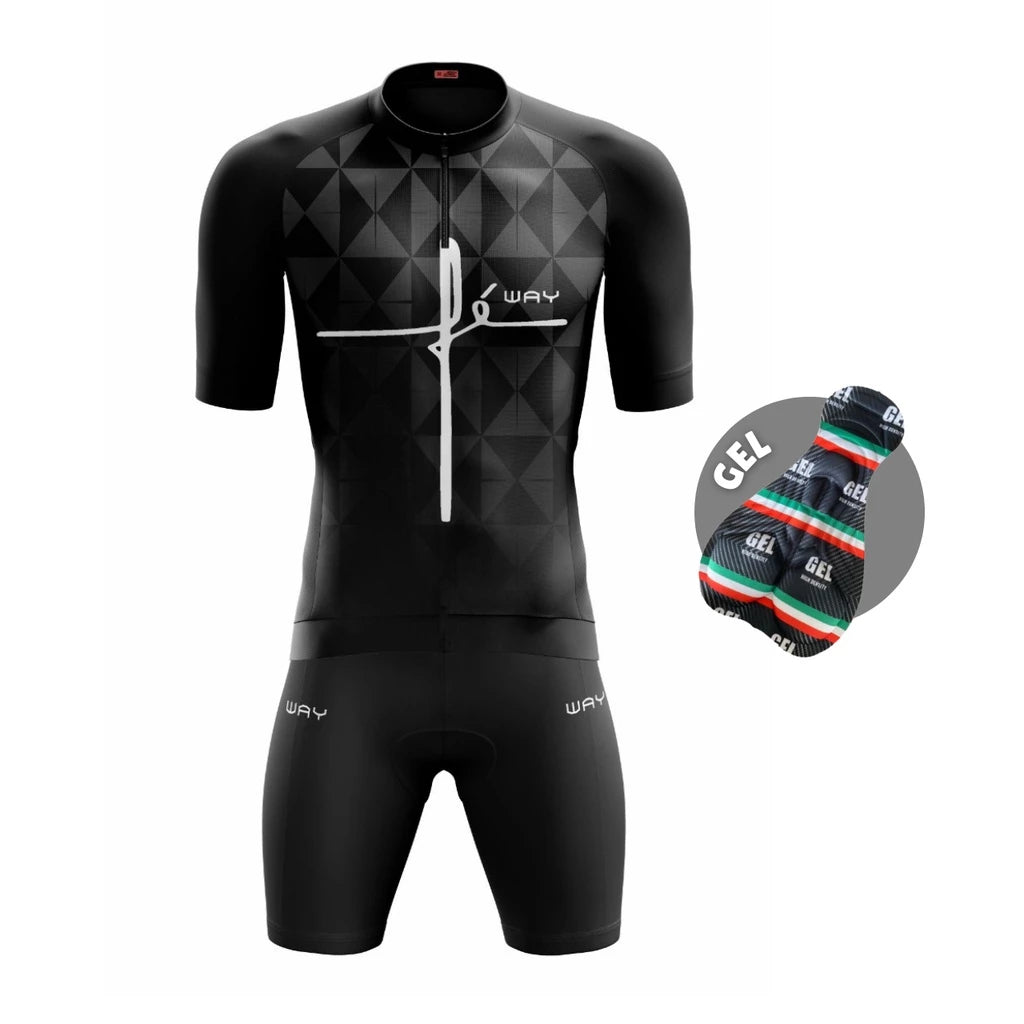 Kit Conjunto de Ciclismo Masculino de Gel Camiseta e Bermuda Acolchoada