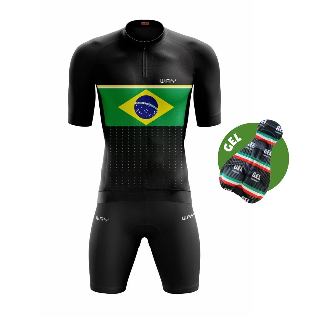 Kit Conjunto de Ciclismo Masculino de Gel Camiseta e Bermuda Acolchoada