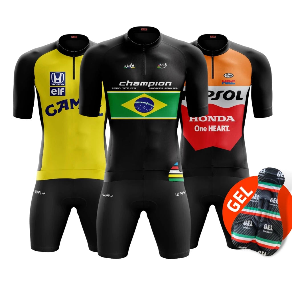 Kit Conjunto de Ciclismo Masculino de Gel Camiseta e Bermuda Acolchoada