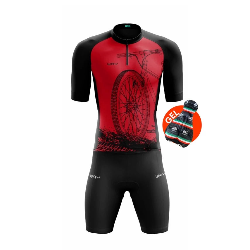 Kit Conjunto de Ciclismo Masculino de Gel Camiseta e Bermuda Acolchoada