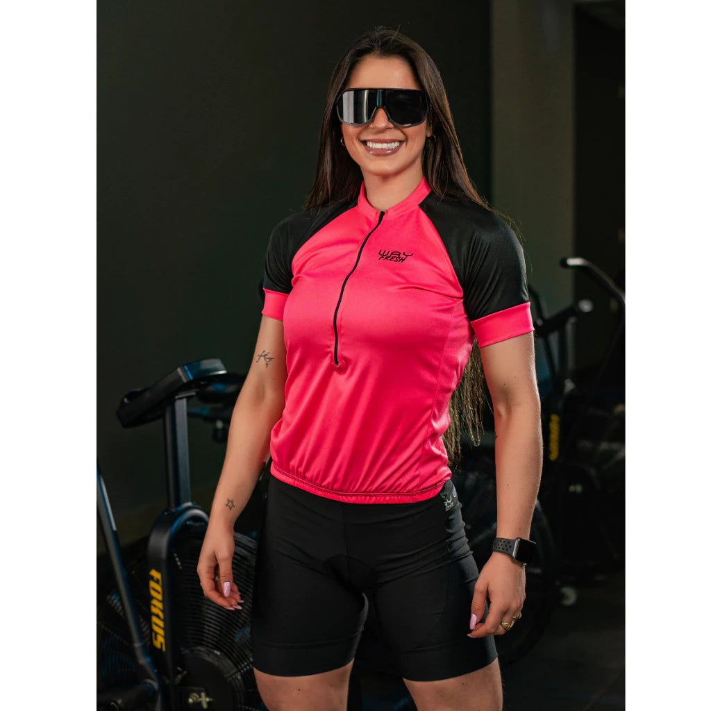 Conjunto Ciclismo Kit Camisa Way Fresh e Bermuda Espuma Camiseta e Short Feminino