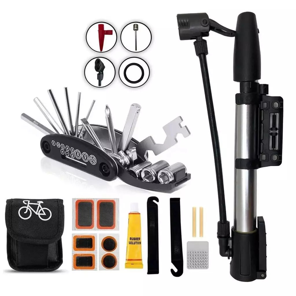 Kit Bike Ferramentas Manutenção Reparo + Bomba De Alumínio