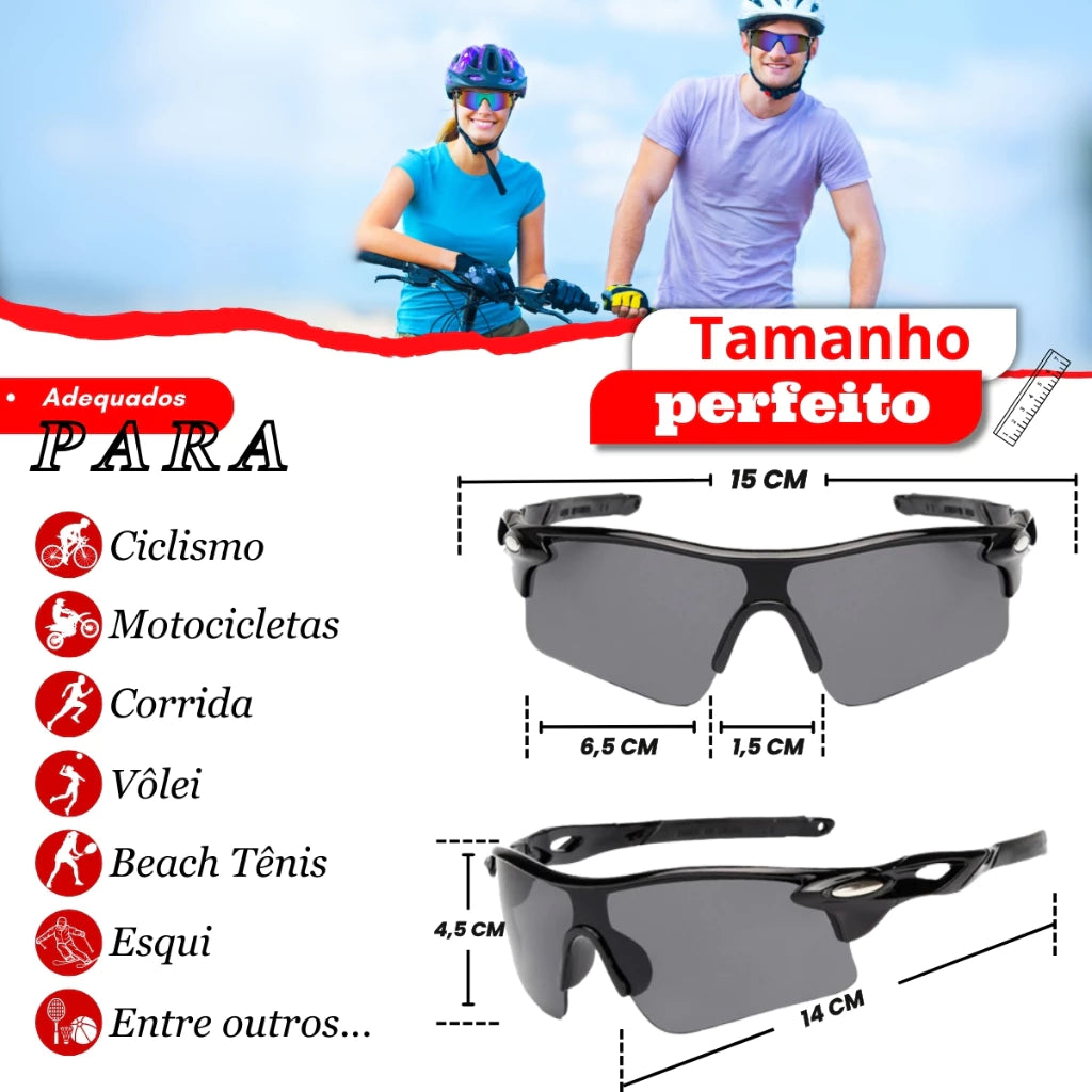 Óculos de Ciclismo KIT 2 Diurno + Noturno Bike MTB Esporte Óculos Bicicleta Corrida Lazer