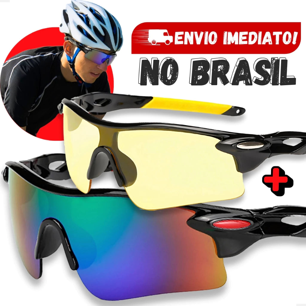 Óculos de Ciclismo KIT 2 Diurno + Noturno Bike MTB Esporte Óculos Bicicleta Corrida Lazer