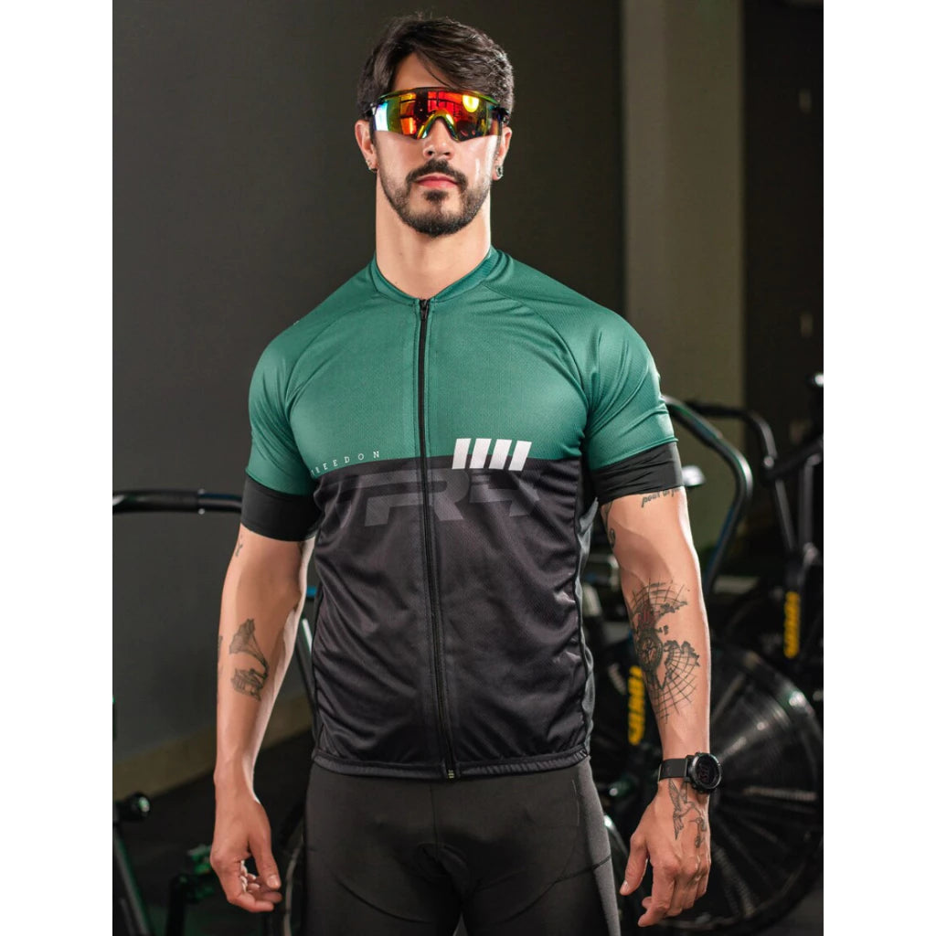 Kit Conjunto Ciclismo Masculino Camisa e Bretelle Short Forro Gel Roupa Ciclista Bike Pedal MTB