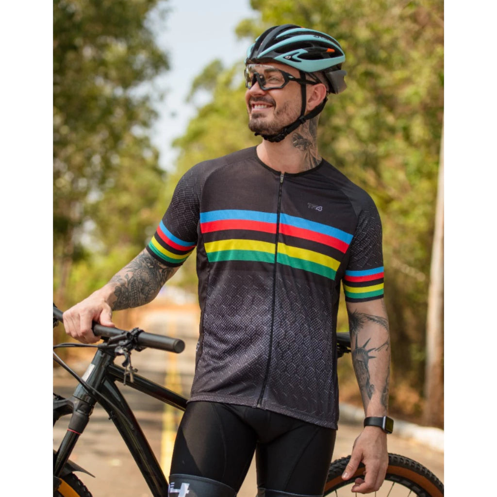 Kit Conjunto Ciclismo Masculino Camisa e Bretelle Short Forro Gel Roupa Ciclista Bike Pedal MTB