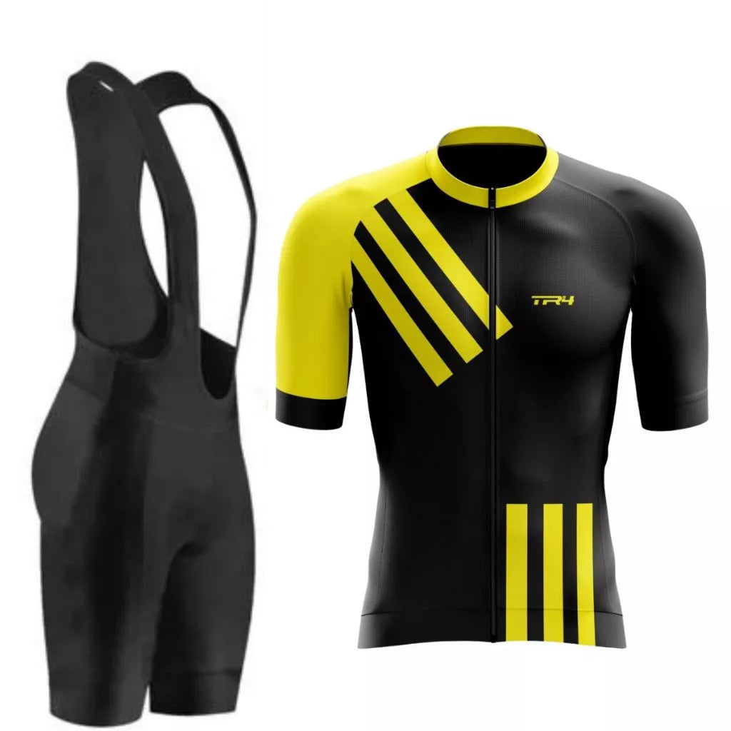 Kit Conjunto Ciclismo Masculino Camisa e Bretelle Short Forro Gel Roupa Ciclista Bike Pedal MTB