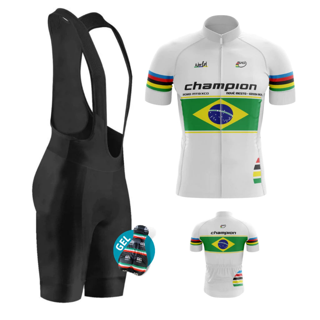 Kit Conjunto Ciclismo Masculino Camisa e Bretelle Short Forro Gel Roupa Ciclista Bike Pedal MTB