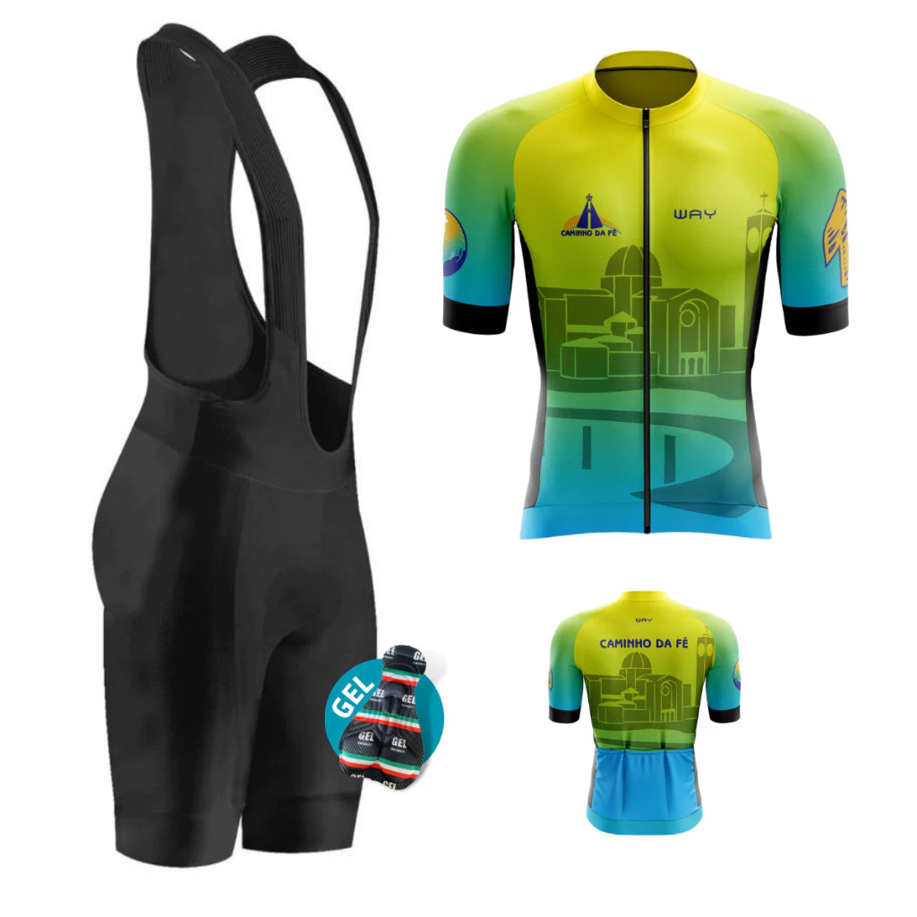 Kit Conjunto Ciclismo Masculino Camisa e Bretelle Short Forro Gel Roupa Ciclista Bike Pedal MTB