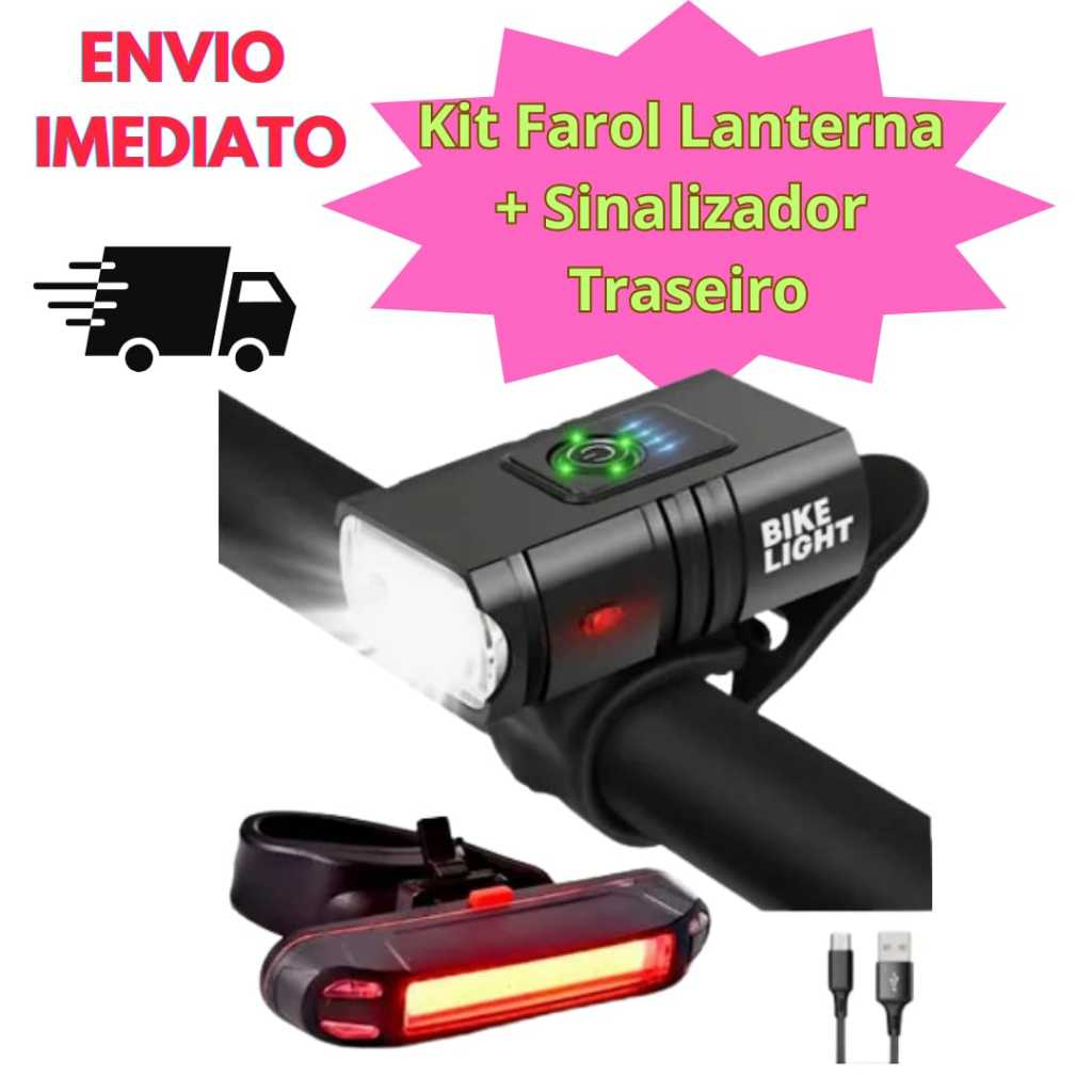 Farol De Bicicleta T6 Duplo 6000 Lumens Led Com Zoom 3 Focos 5 Modos + Lanterna Traseira/ Lateral USB 100 Lumens Bike